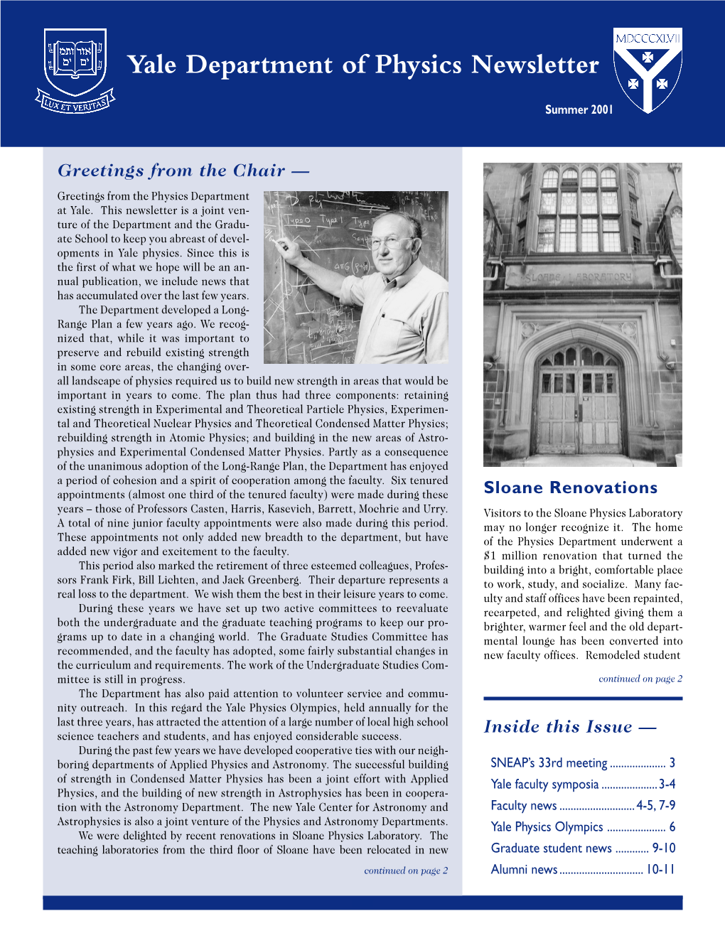 Yale Department of Physics Newsletter