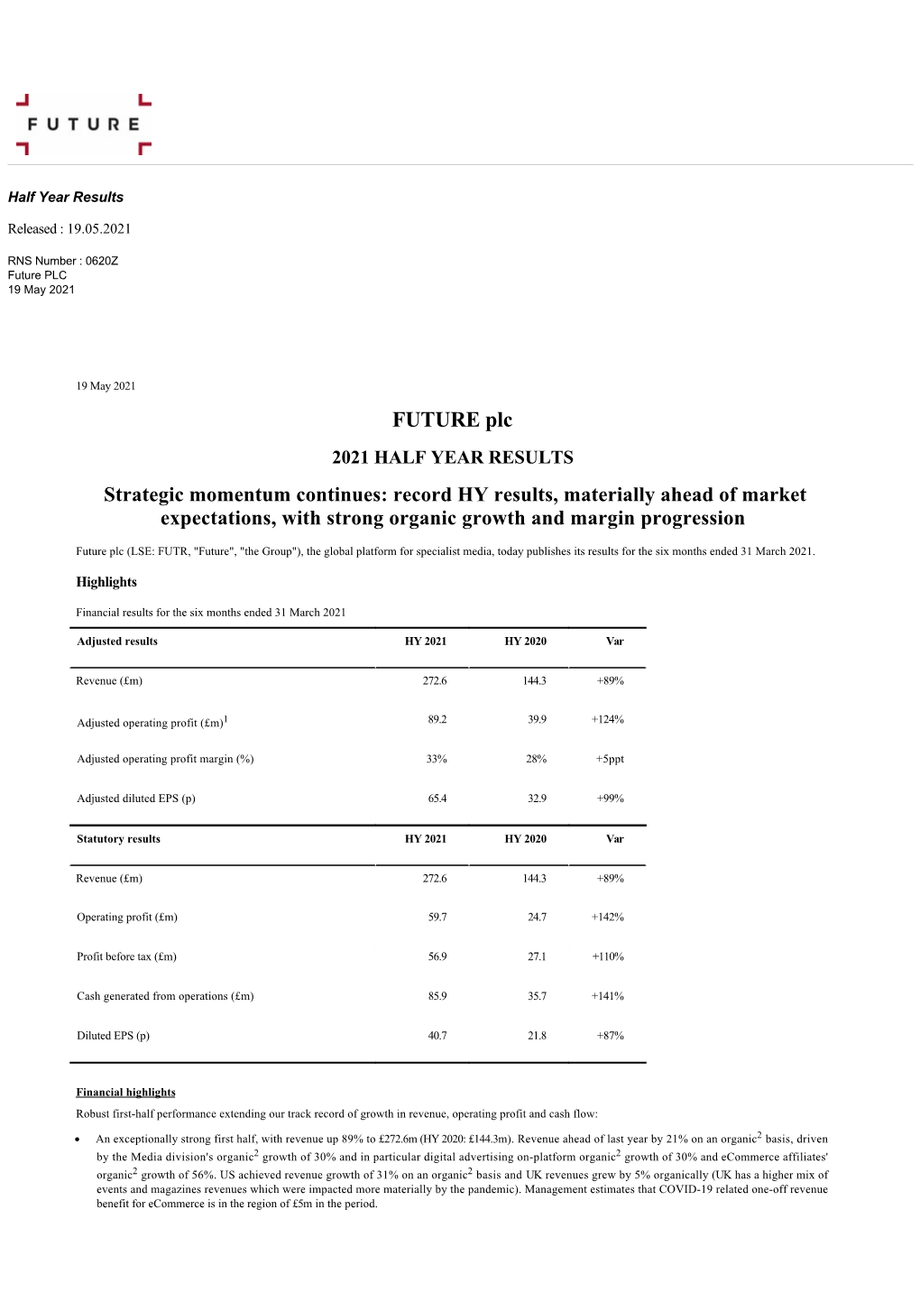 Half Year Results