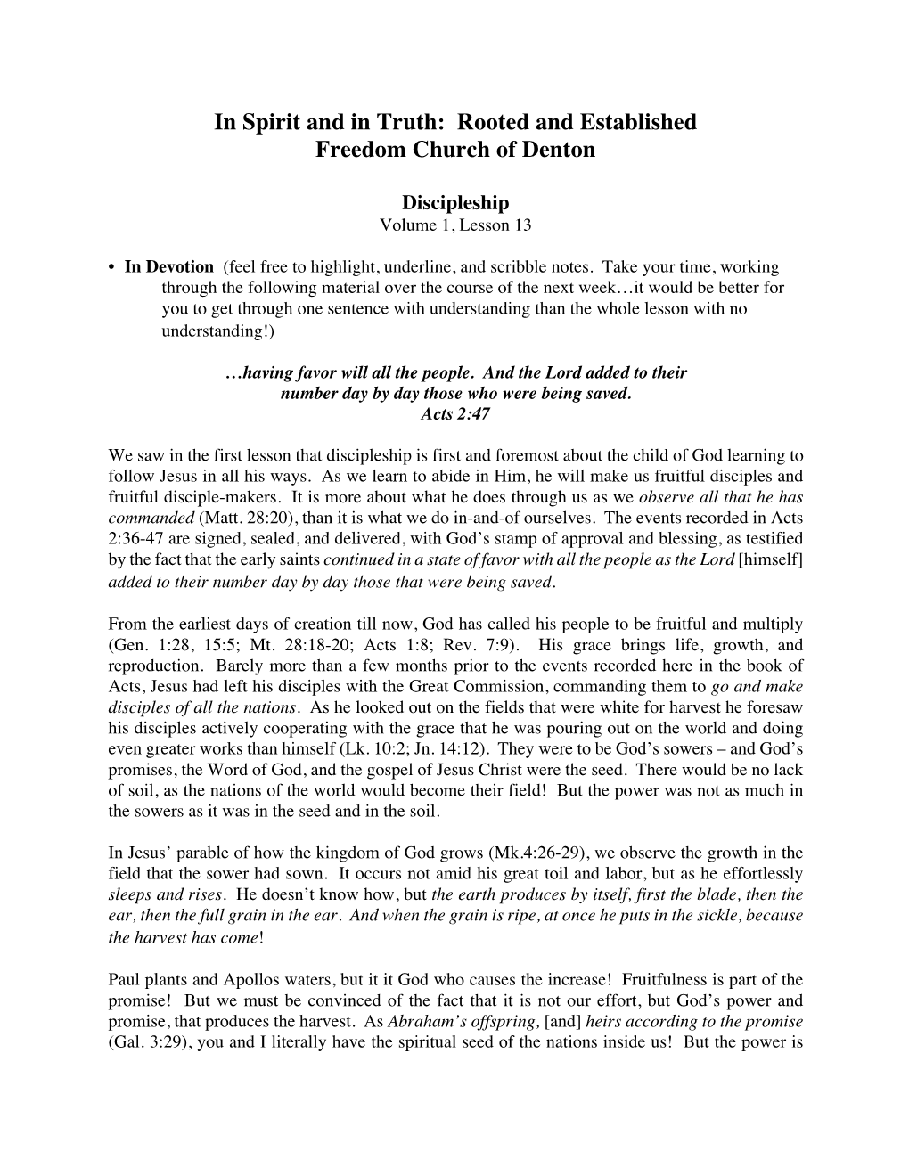 In Spirit and in Truth: Rooted and Established Freedom Church of Denton