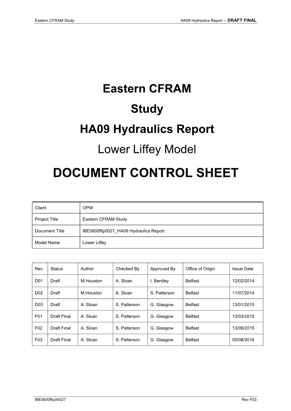 Lower Liffey Model DOCUMENT CONTROL SHEET