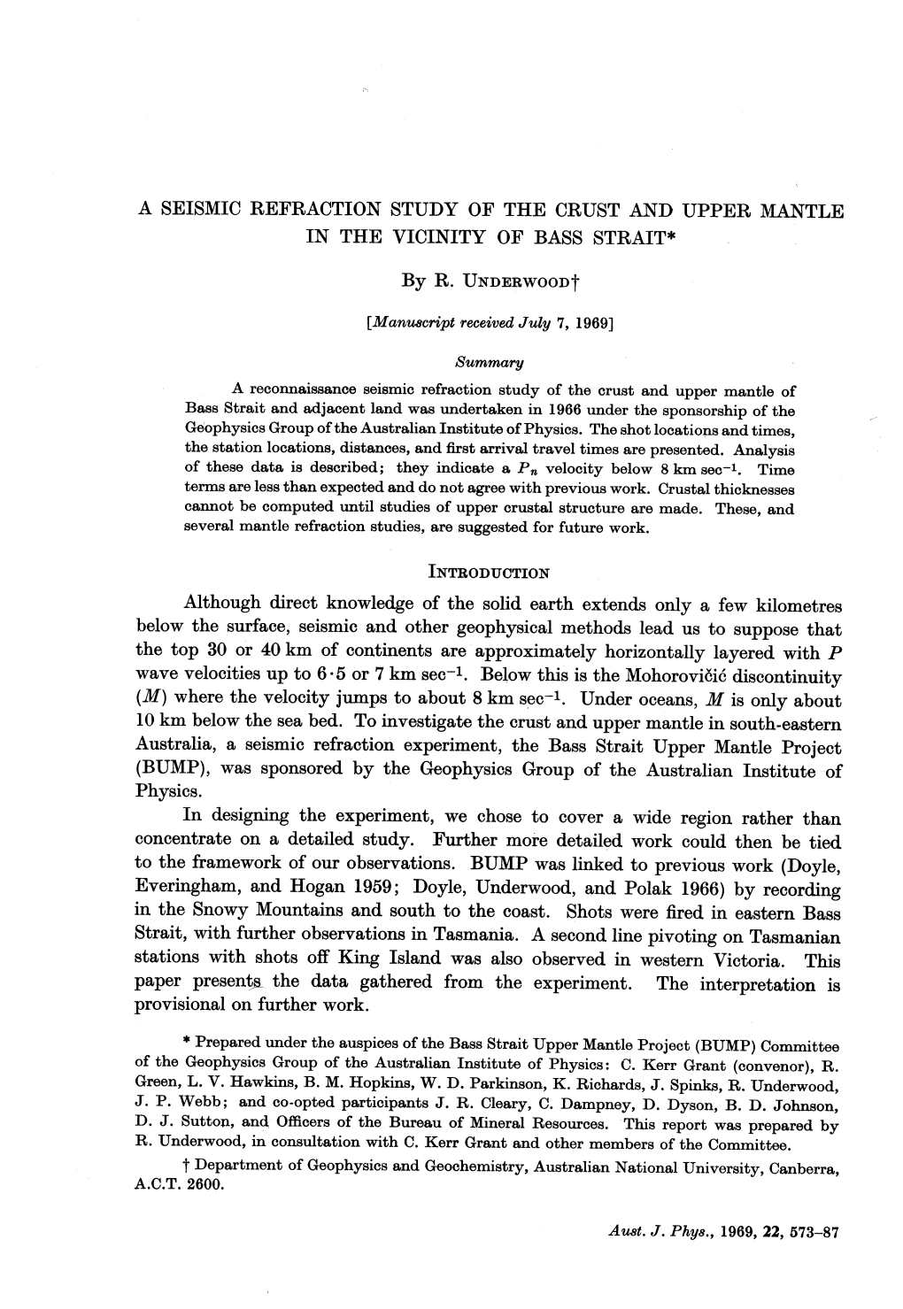 A Seismic Refraction Study of the Crust and Upper Mantle in the Vicinity of Bass Strait*