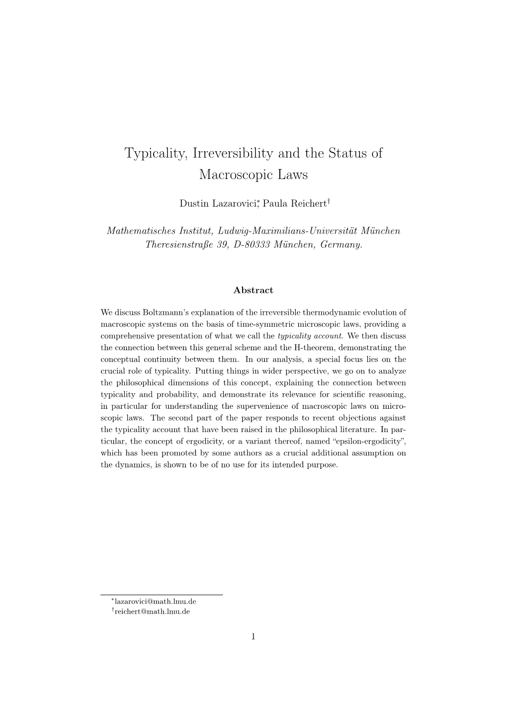 Typicality, Irreversibility and the Status of Macroscopic Laws