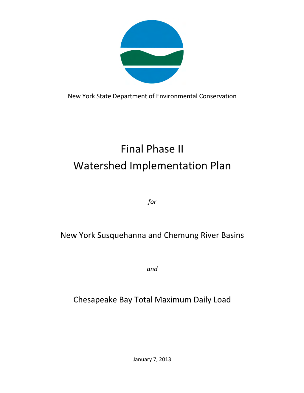 Final New York State Phase II Watershed Implementation Plan for Chesapeake Bay TMDL