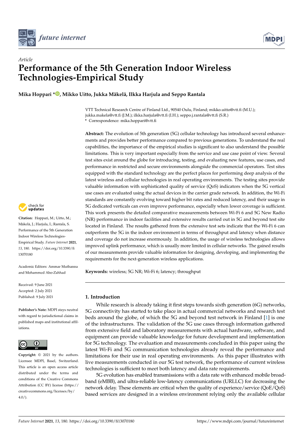 Performance of the 5Th Generation Indoor Wireless Technologies-Empirical Study