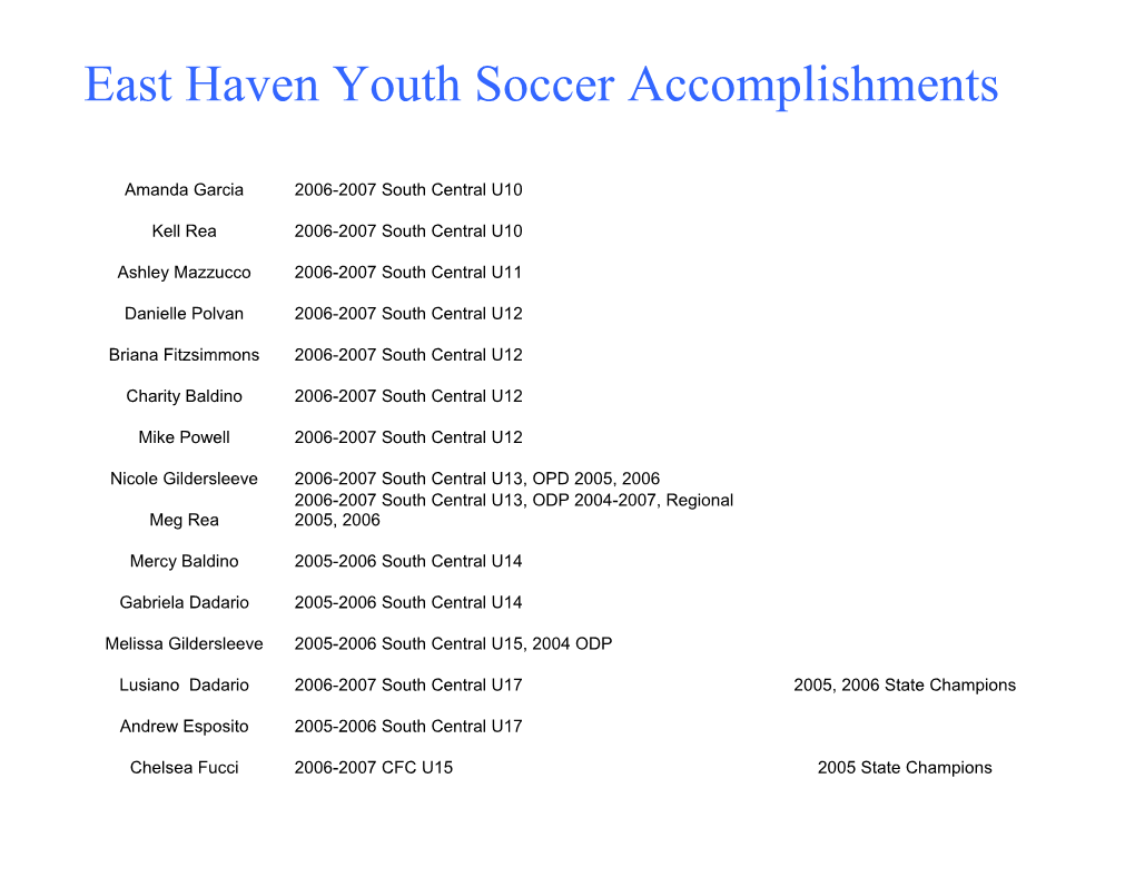 East Haven Youth Soccer Accomplishments