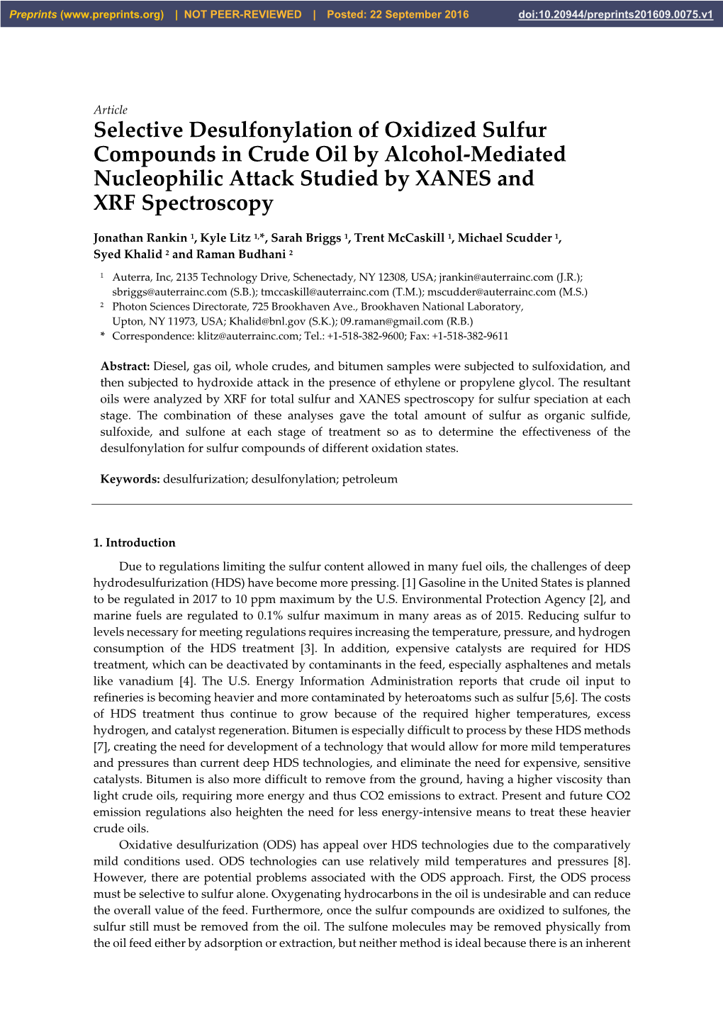 Selective Desulfonylation of Oxidized Sulfur Compounds in Crude Oil by Alcohol-Mediated Nucleophilic Attack Studied by XANES and XRF Spectroscopy