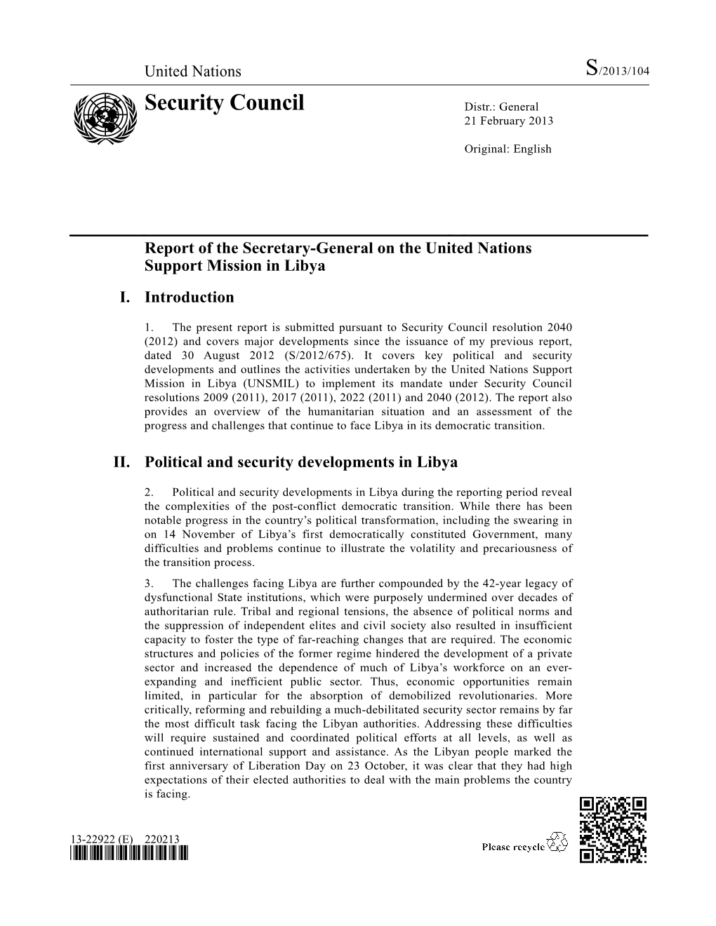 Report of the Secretary-General Ban Ki-Moon on the United