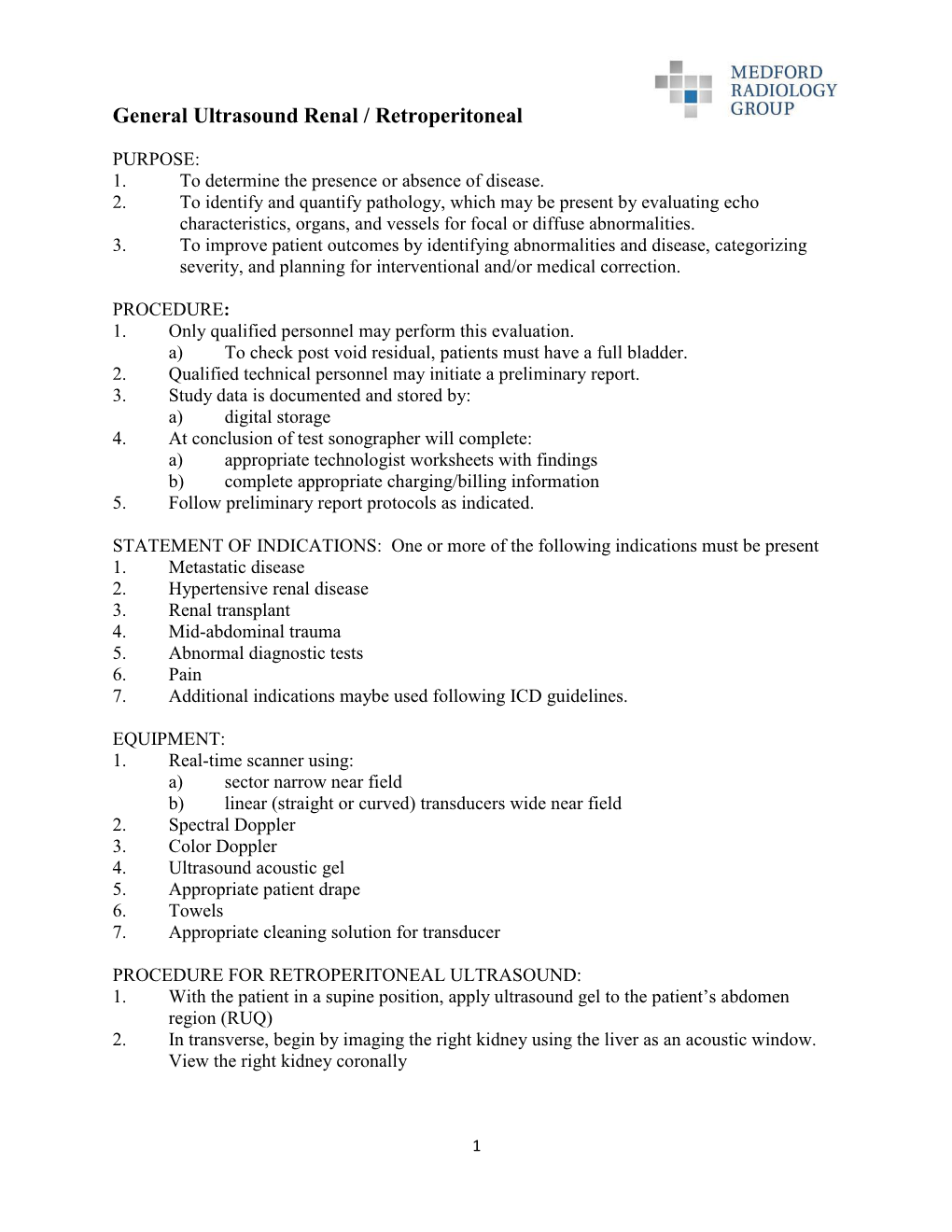 General Ultrasound Renal / Retroperitoneal