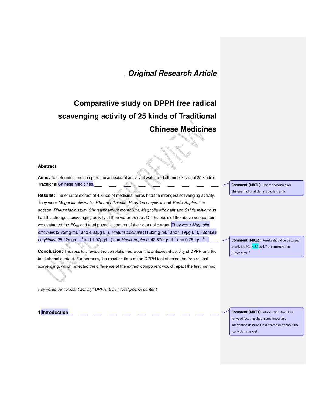 Original Research Article Comparative Study on DPPH Free Radical