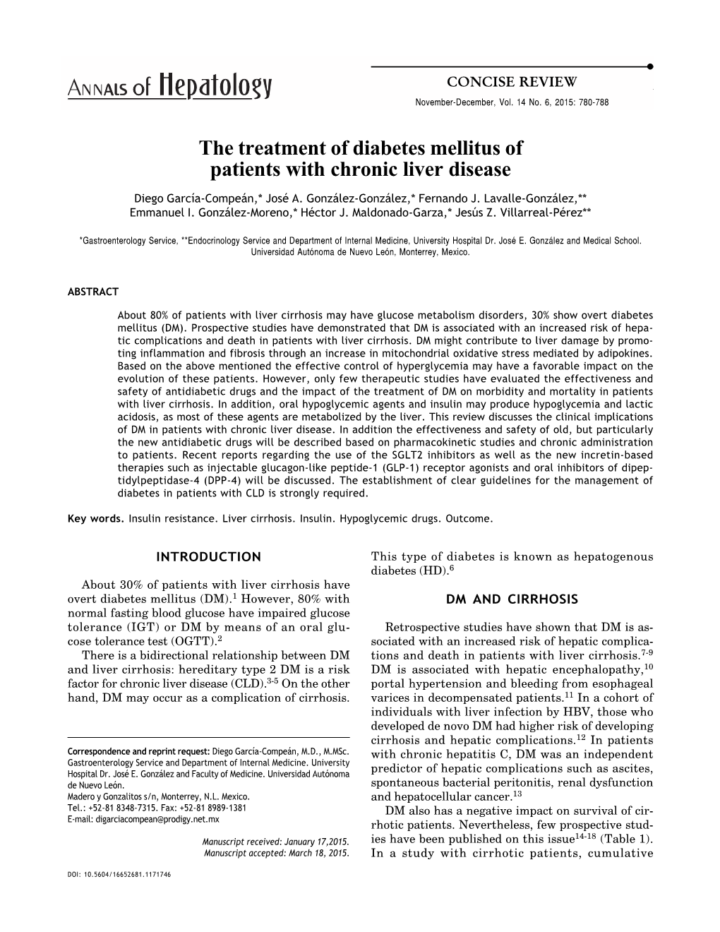 The Treatment of Diabetes Mellitus of Patients with Chronic Liver Disease