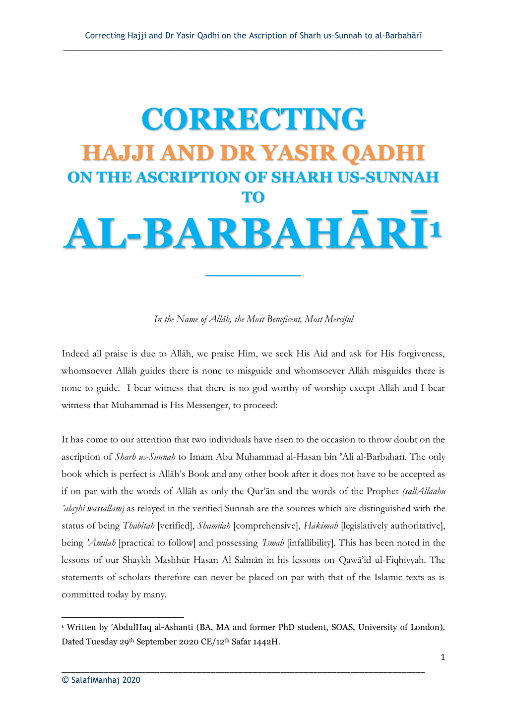 Al-Barbahārī1 ______