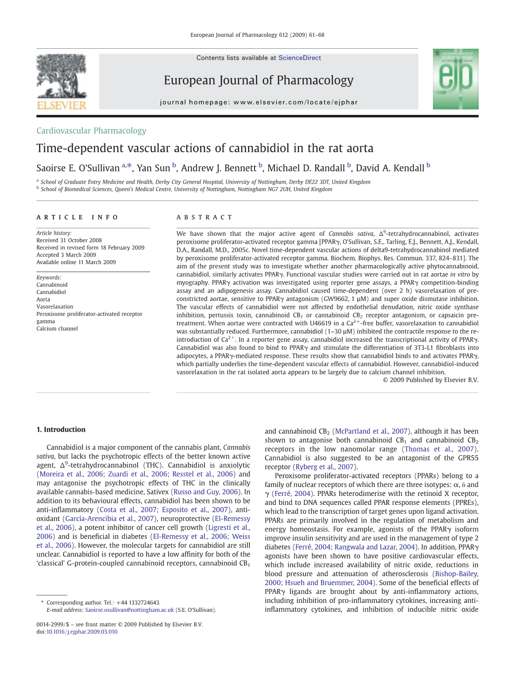 Time-Dependent Vascular Actions of Cannabidiol in the Rat Aorta