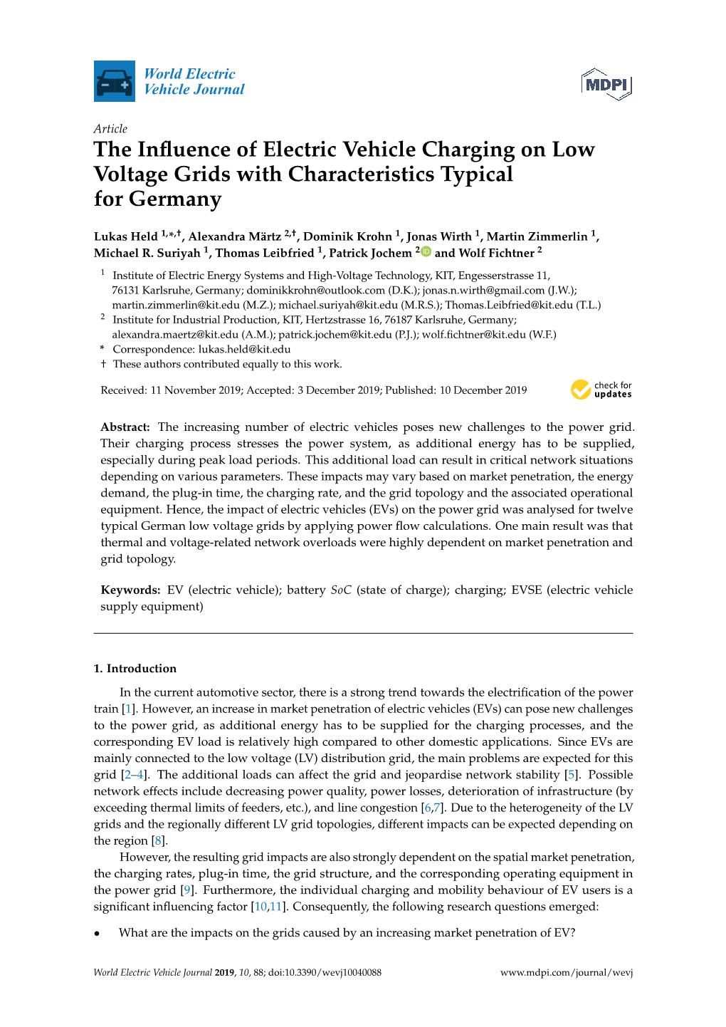 The Influence of Electric Vehicle Charging on Low Voltage Grids