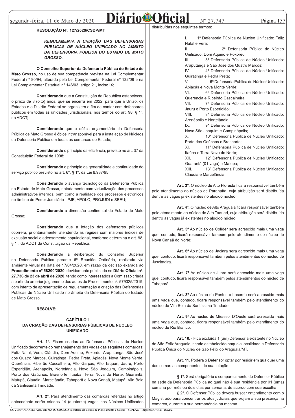 Diário Oficial Distribuídas Nos Seguintes Termos: RESOLUÇÃO Nº