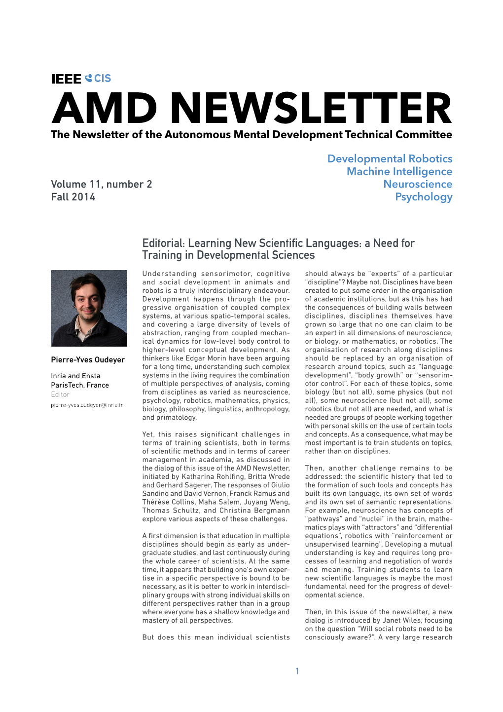 AMD Newsletter of the Autonomousnewsletter Mental Development Technical Committee