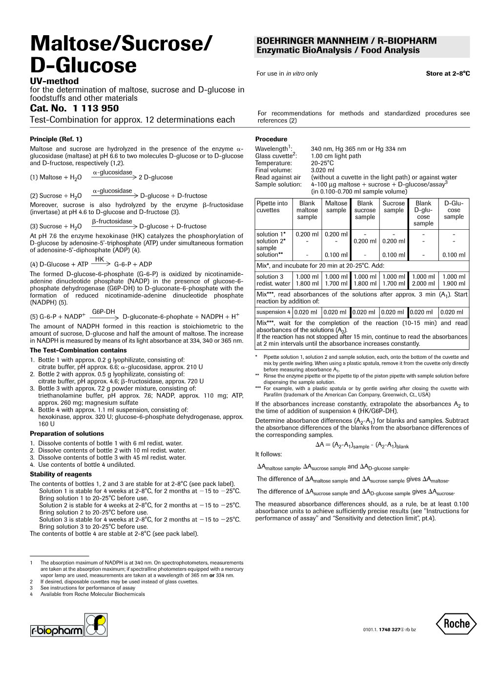 Maltose/Sucrose/ Enzymatic Bioanalysis / Food Analysis