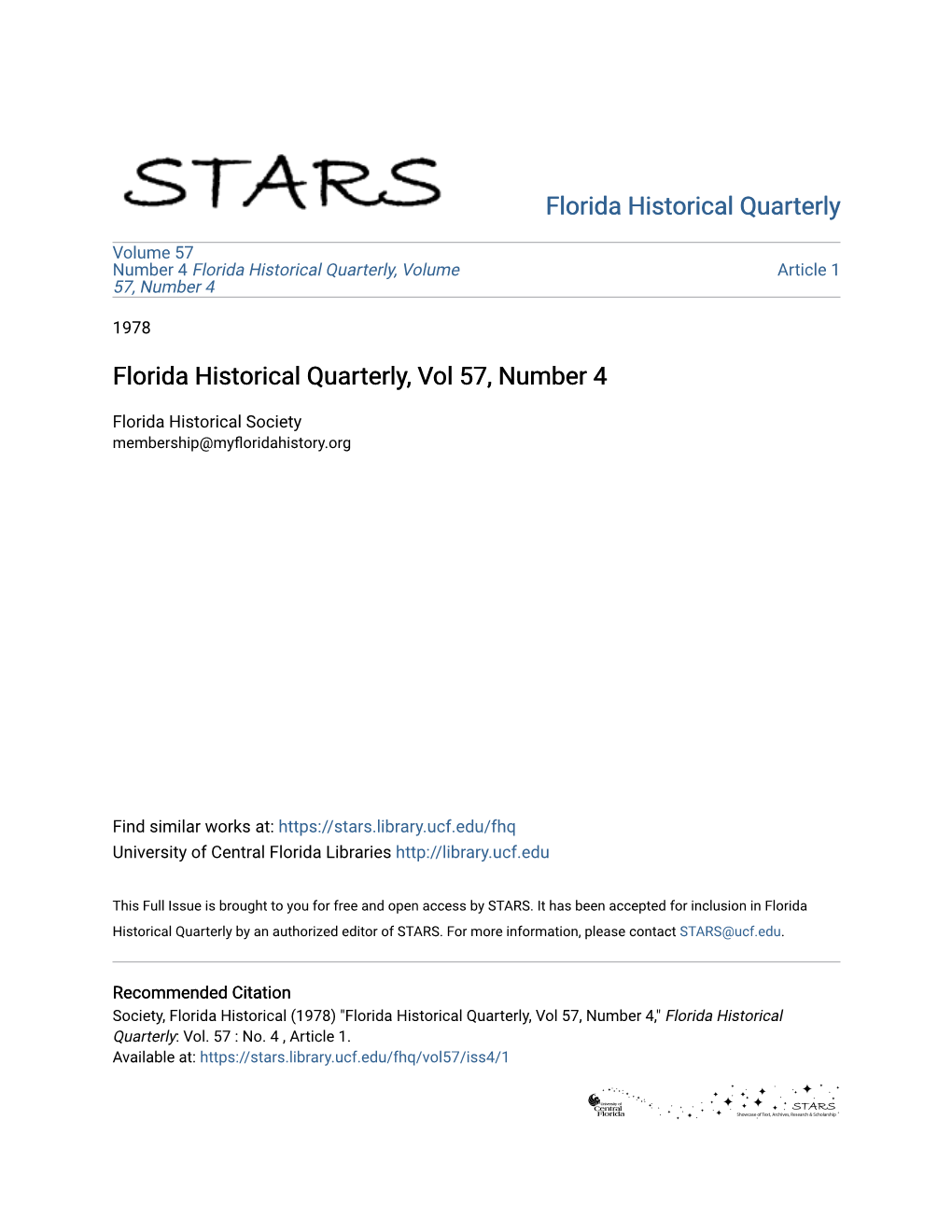 Florida Historical Quarterly, Vol 57, Number 4