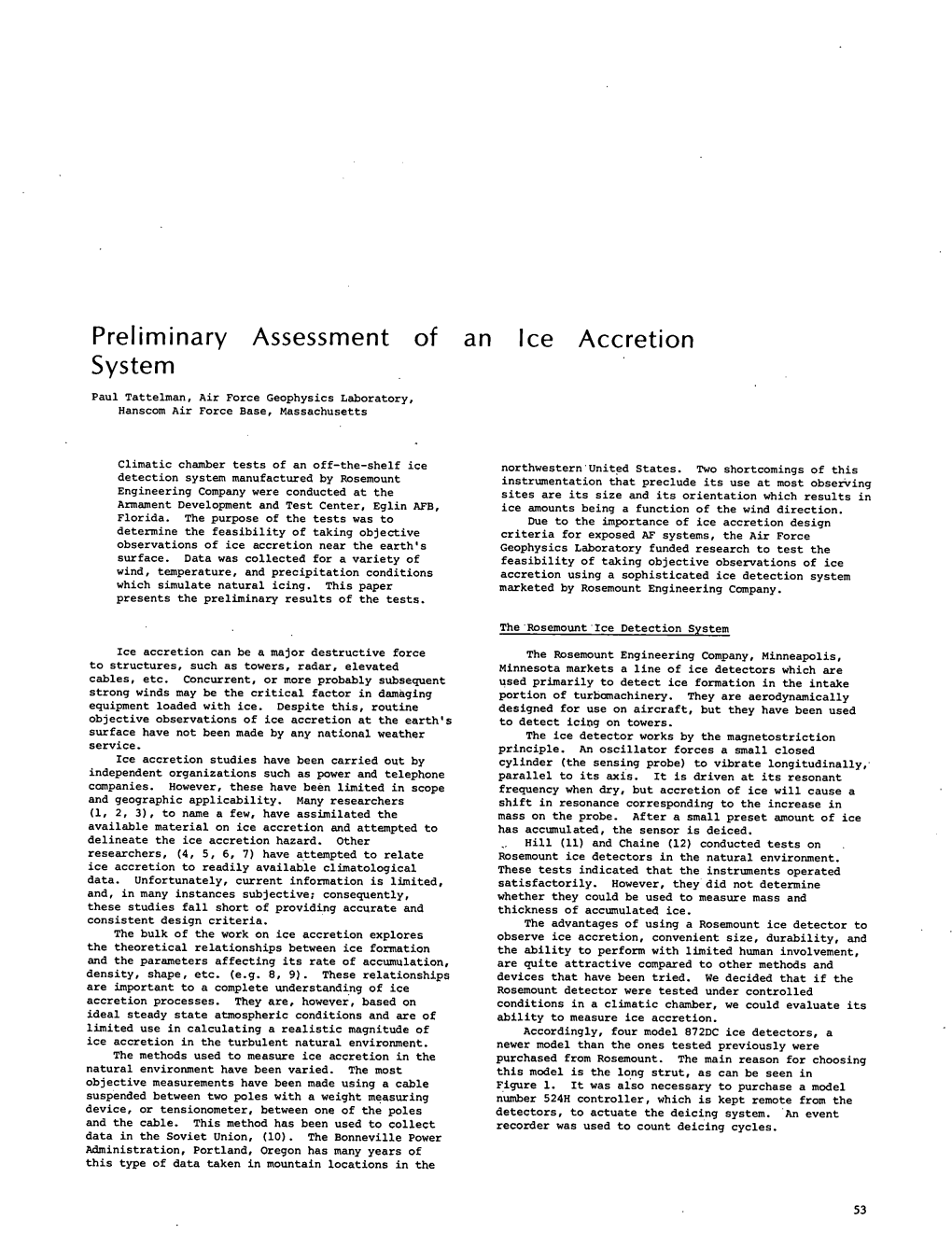 Preliminary Assessment of System an Ice Accretion