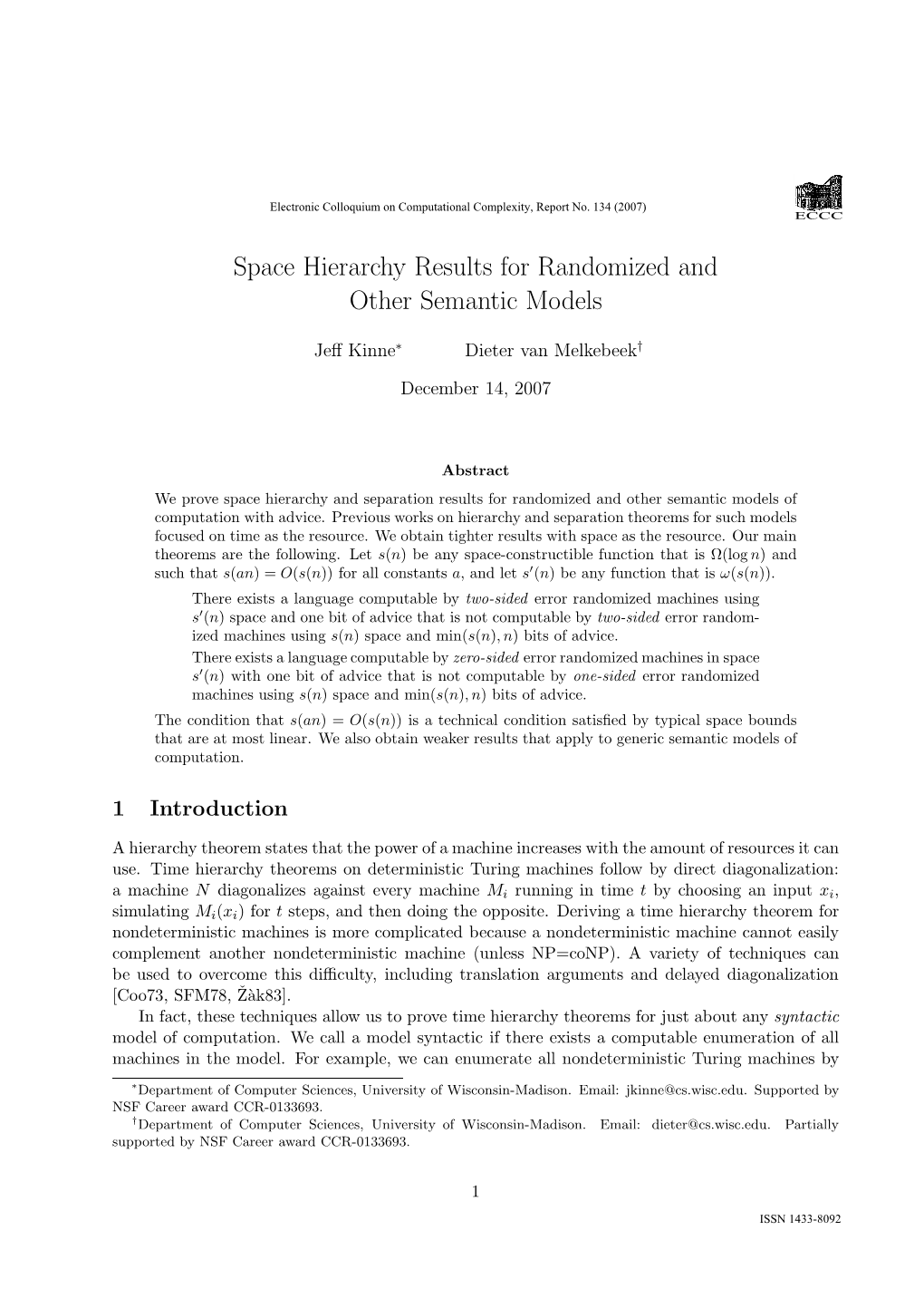 Space Hierarchy Results for Randomized and Other Semantic Models