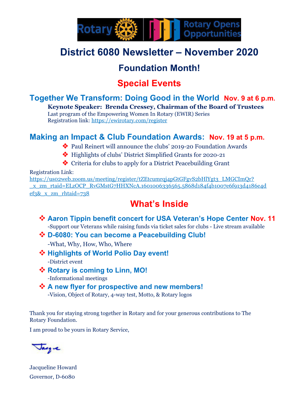 District 6080 Newsletter November 2020