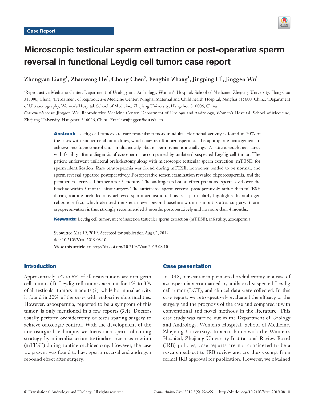 Microscopic Testicular Sperm Extraction Or Post-Operative Sperm Reversal in Functional Leydig Cell Tumor: Case Report