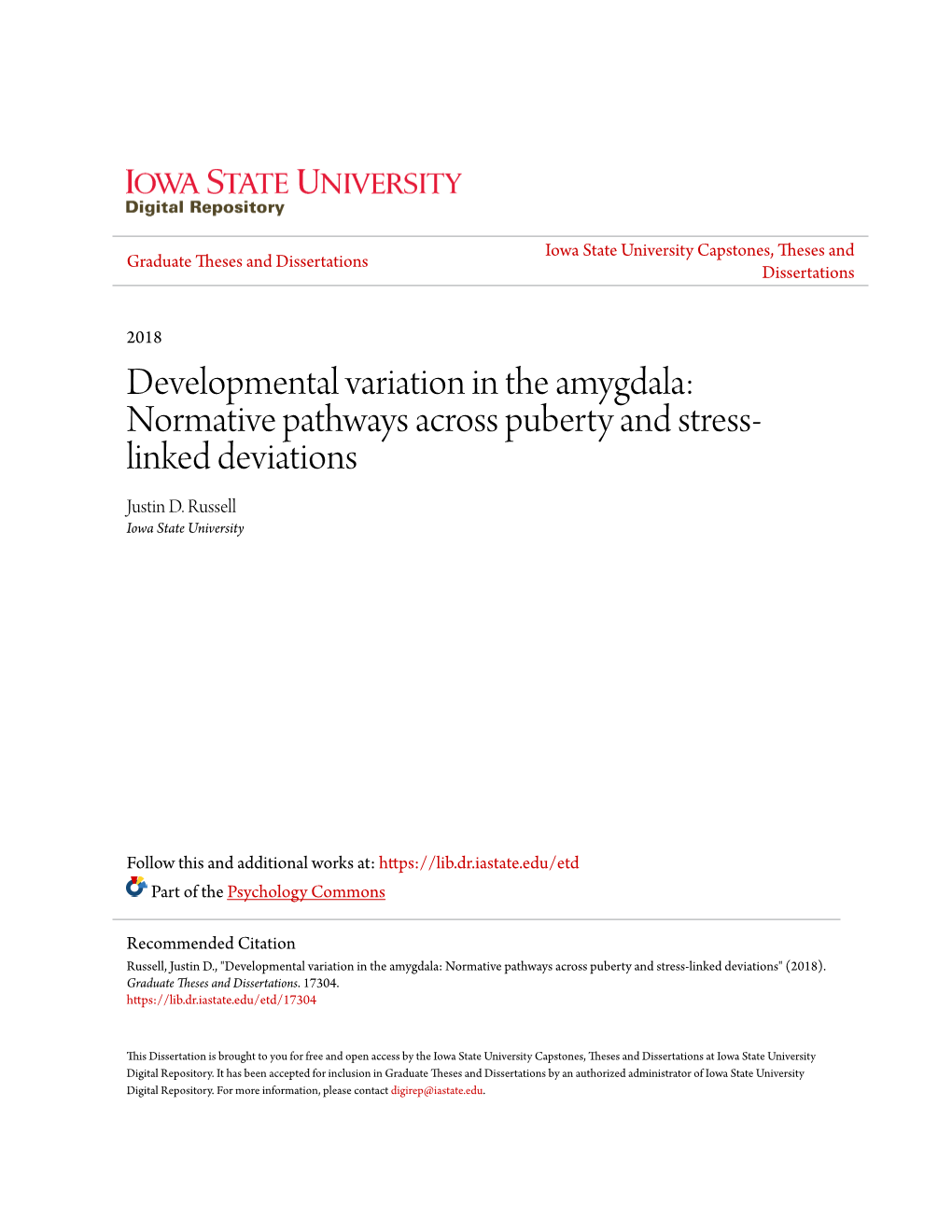 Developmental Variation in the Amygdala: Normative Pathways Across Puberty and Stress- Linked Deviations Justin D