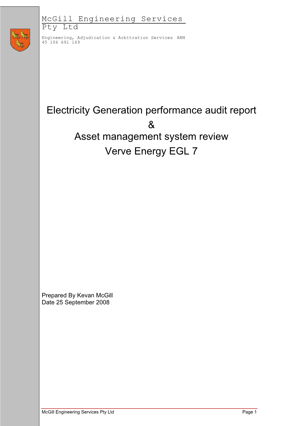 Electricity Generation Performance Audit Report & Asset Management