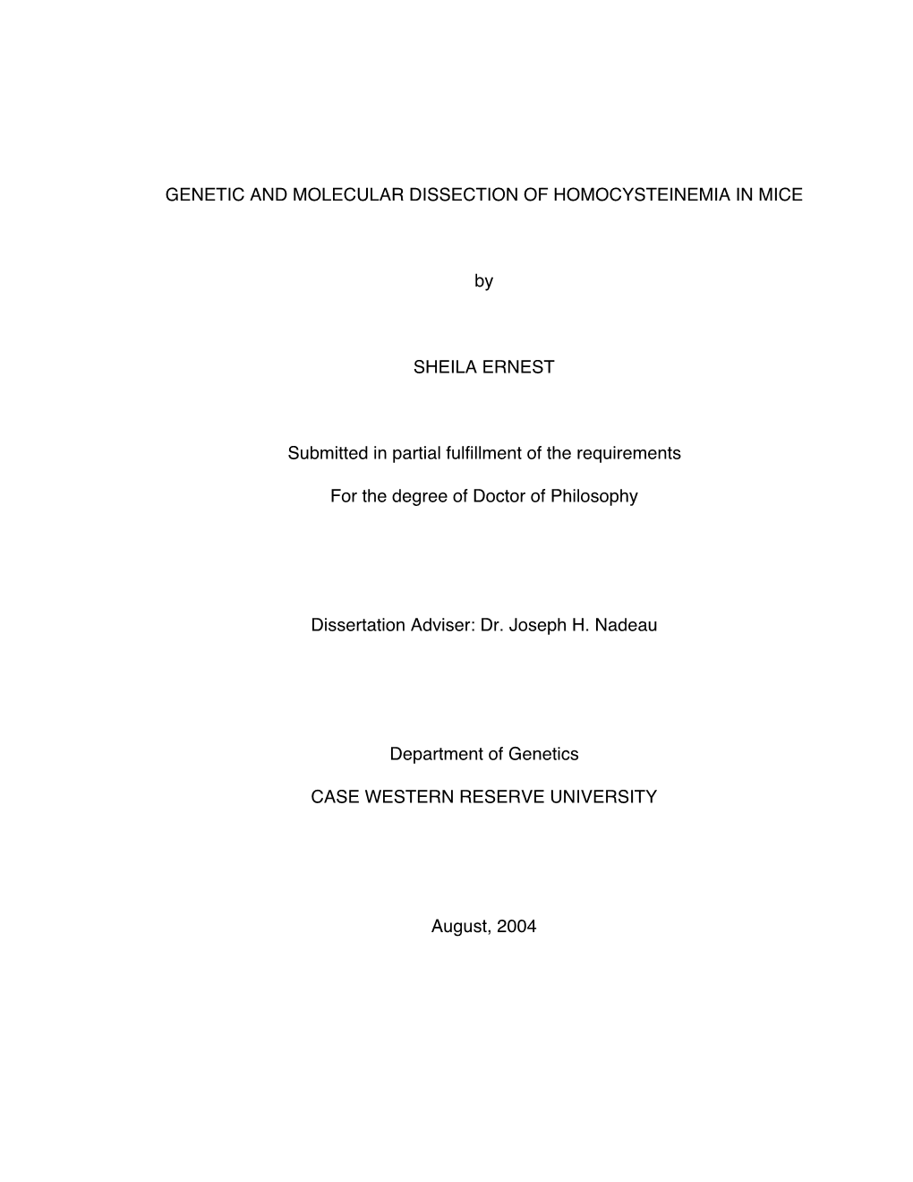 Genetic and Molecular Dissection of Homocysteinemia in Mice