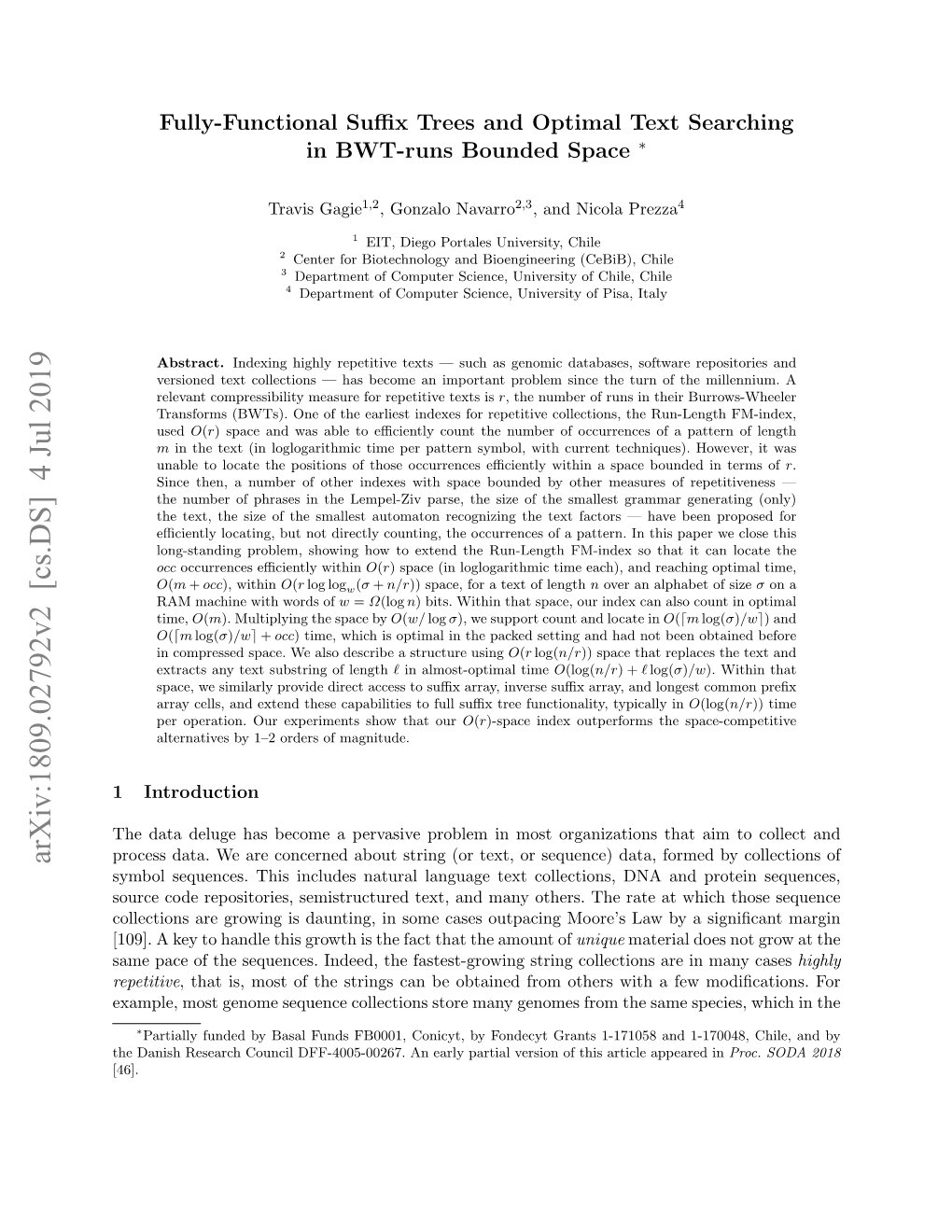 Arxiv:1809.02792V2 [Cs.DS] 4 Jul 2019 Symbol Sequences