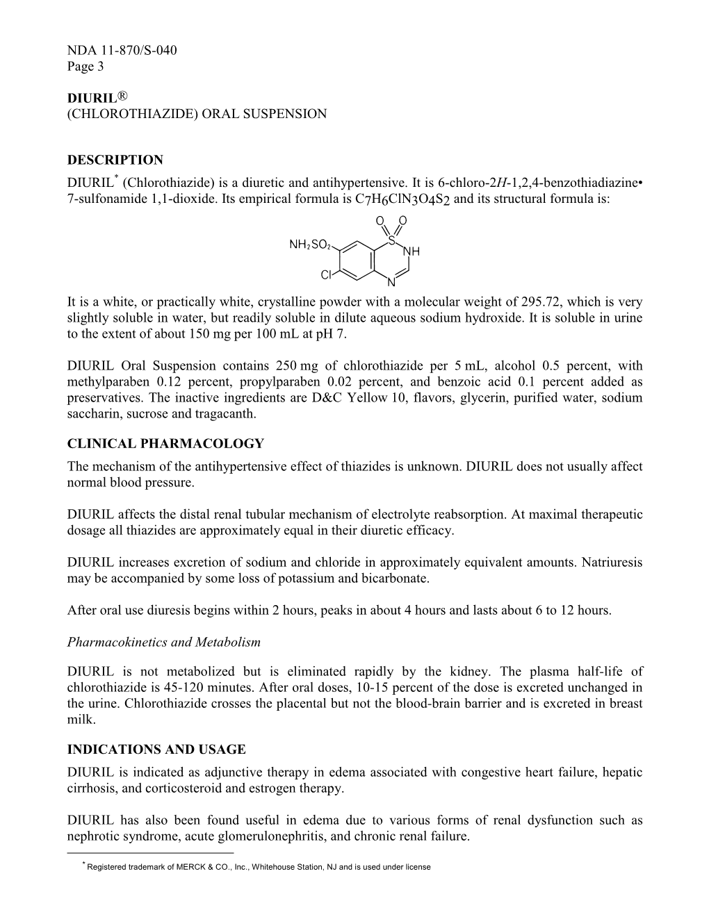 Chlorothiazide) Oral Suspension