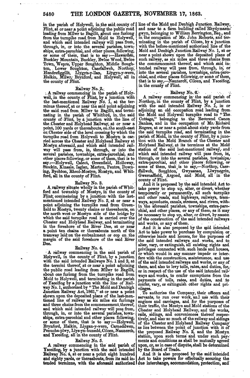 THE LONDON GAZETTE, NOVEMBER 17, 1863. in the Parish of Hplywell, in the Said, County Of