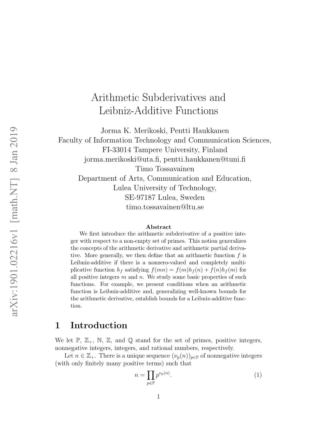 Arithmetic Subderivatives and Leibniz-Additive Functions