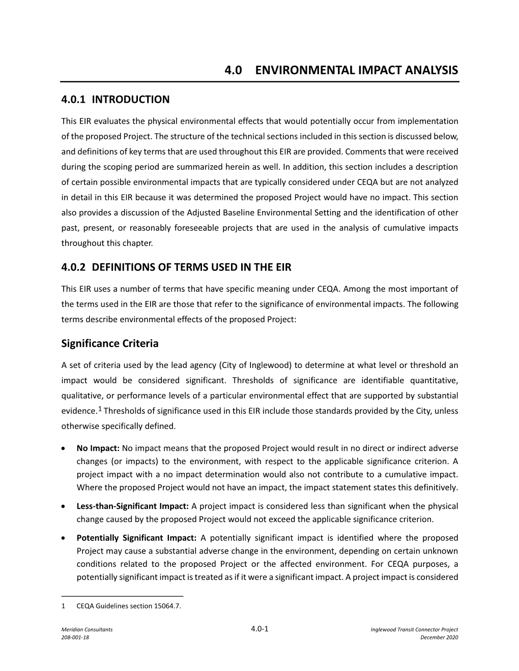 4.0 Environmental Impact Analysis