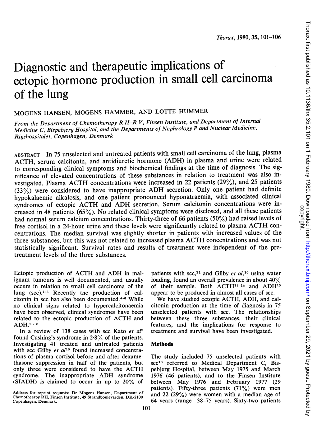 Diagnostic and Therapeutic Implications of Ectopic Hormone Production in Small Cell Carcinoma of the Lung