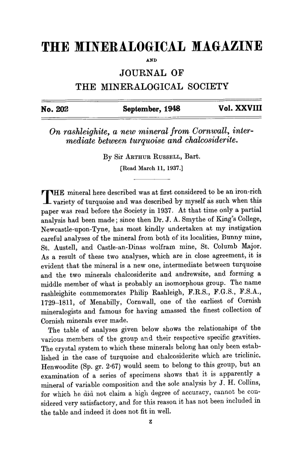 The Mineralogical Magazine and Journal of the Mineralogical Society