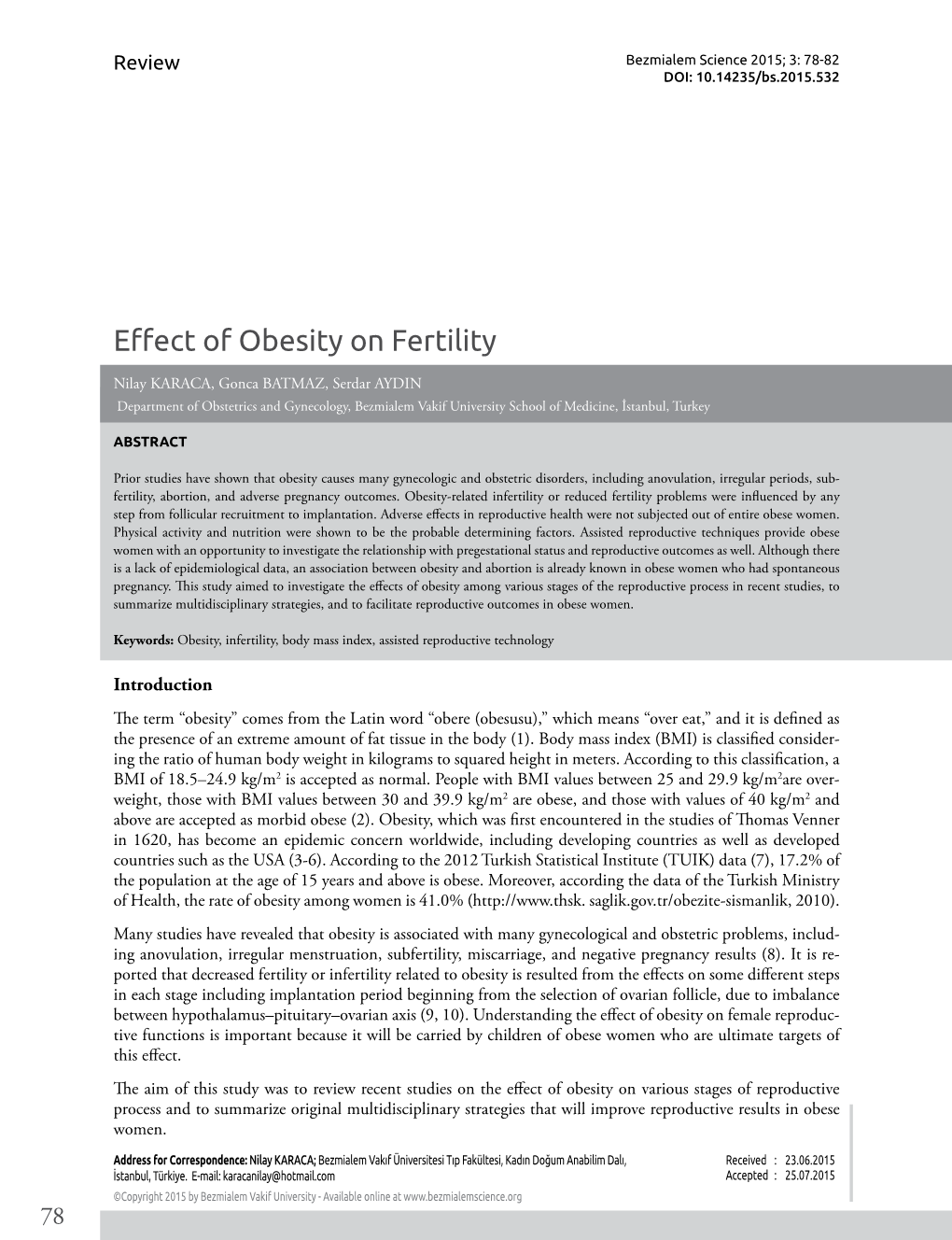 Effect of Obesity on Fertility