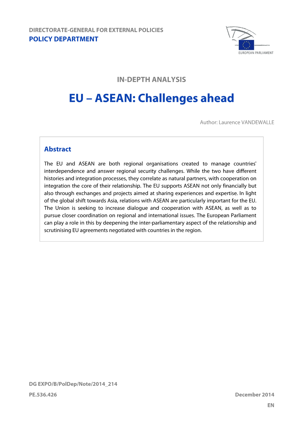 IN-DEPTH ANALYSIS EU – ASEAN: Challenges Ahead