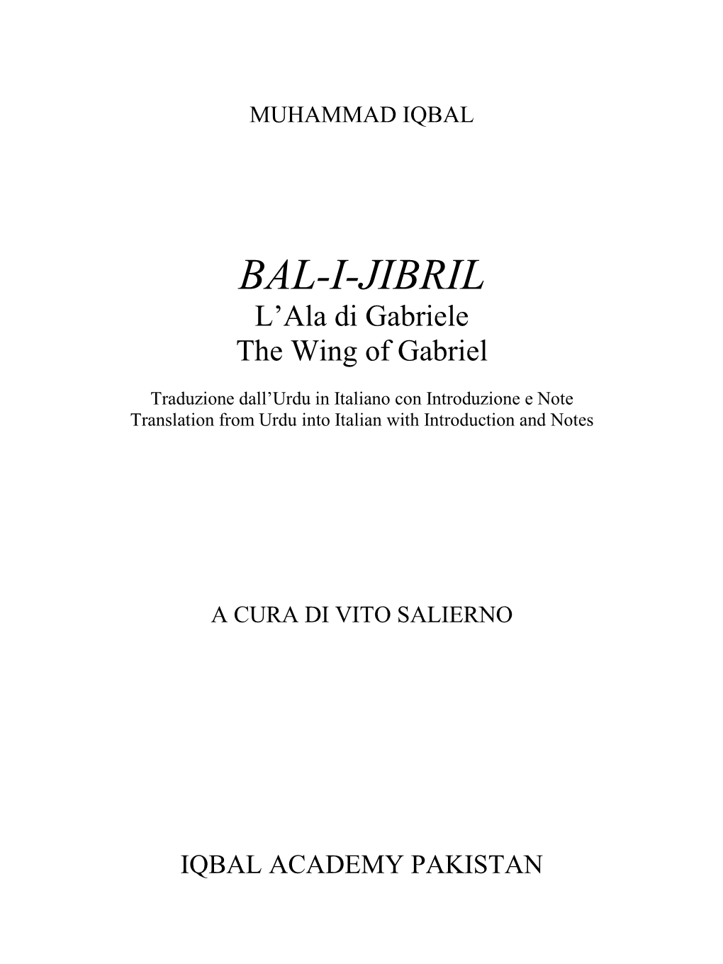 BAL-I-JIBRIL L’Ala Di Gabriele the Wing of Gabriel