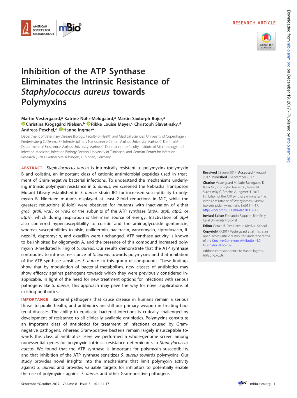 Inhibition of the ATP Synthase Eliminates the Intrinsic Resistance