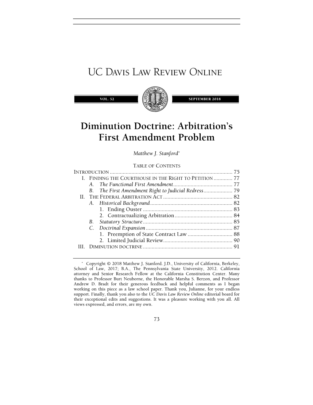 Diminution Doctrine: Arbitration's First Amendment Problem