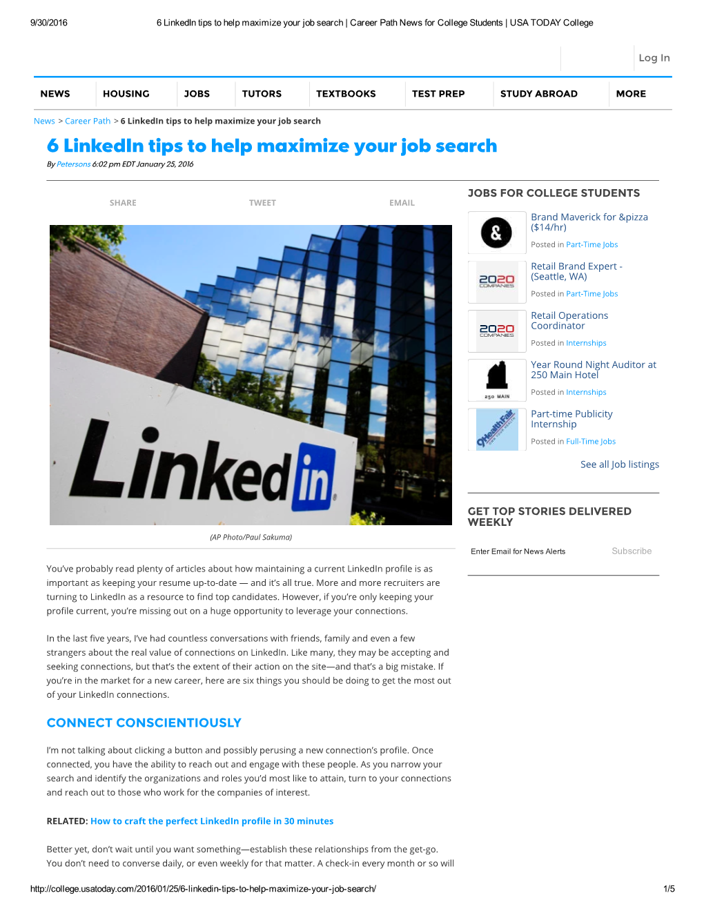 6 Linkedin Tips to Help Maximize Your Job Search | Career Path News for College Students | USA TODAY College