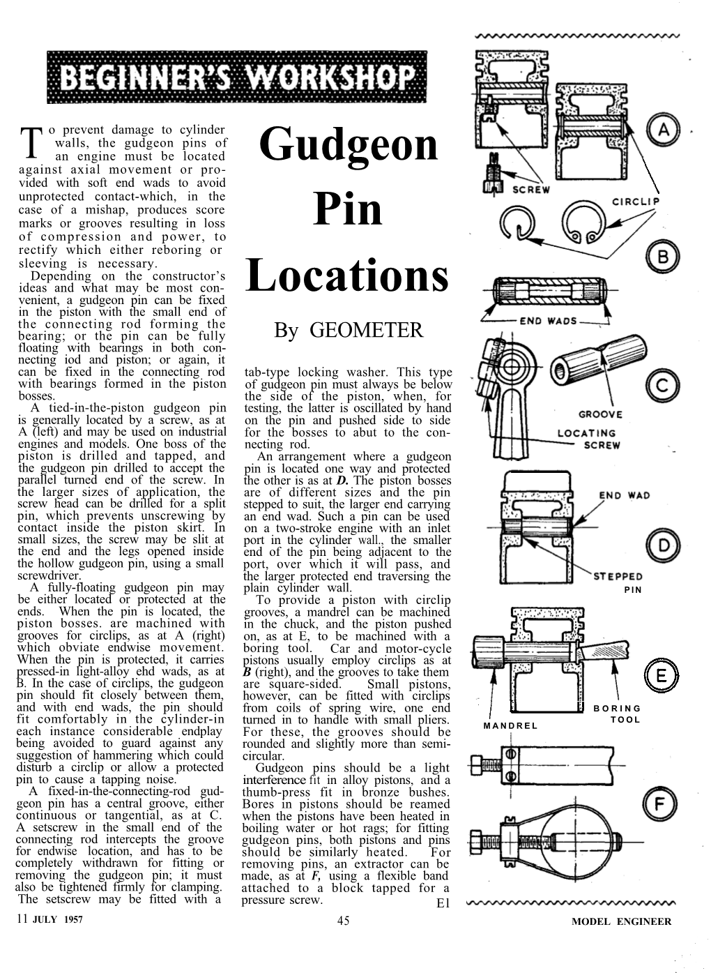 Gudgeon Pin Locations \