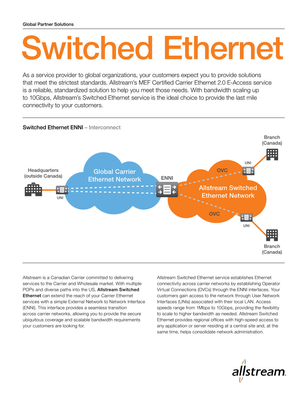 Switched Ethernet As a Service Provider to Global Organizations, Your Customers Expect You to Provide Solutions That Meet the Strictest Standards
