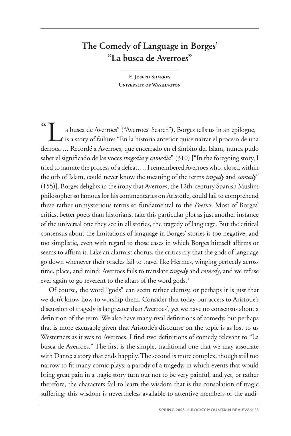 The Comedy of Language in Borges' “La Busca De Averroes”