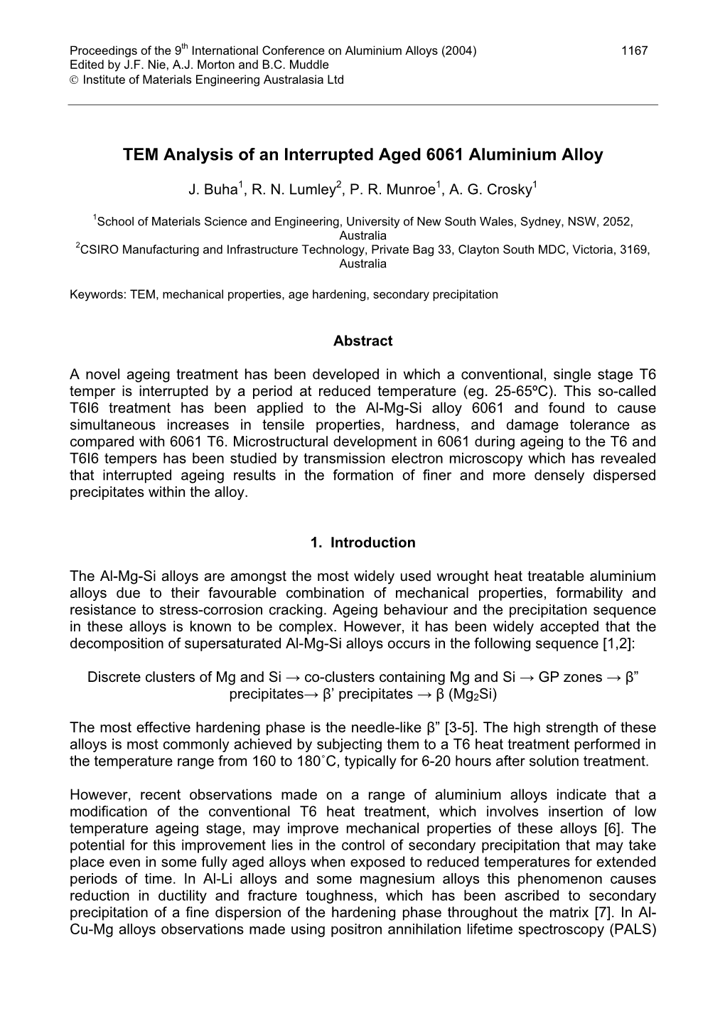 TEM Analysis of an Interrupted Aged 6061 Aluminium Alloy