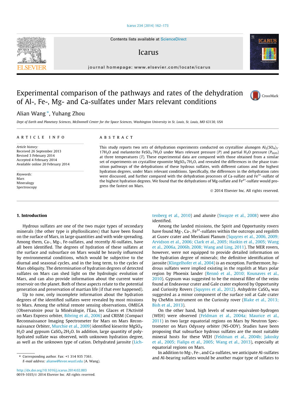 And Ca-Sulfates Under Mars Relevant Conditions ⇑ Alian Wang , Yuhang Zhou