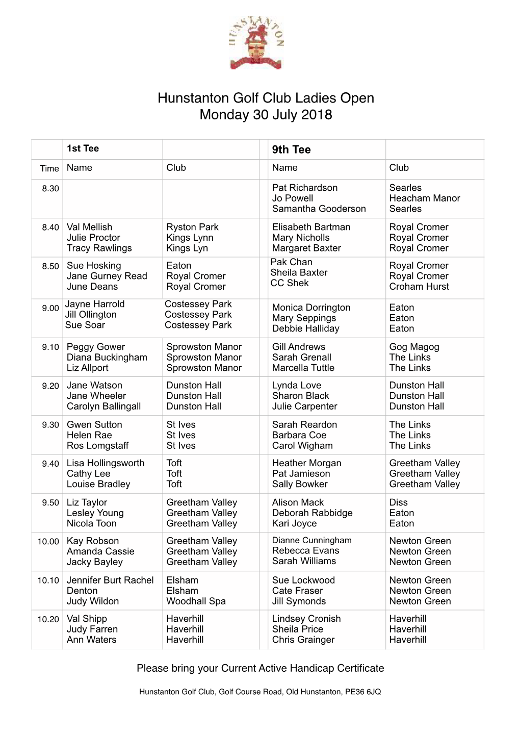 Starting Sheet 2018