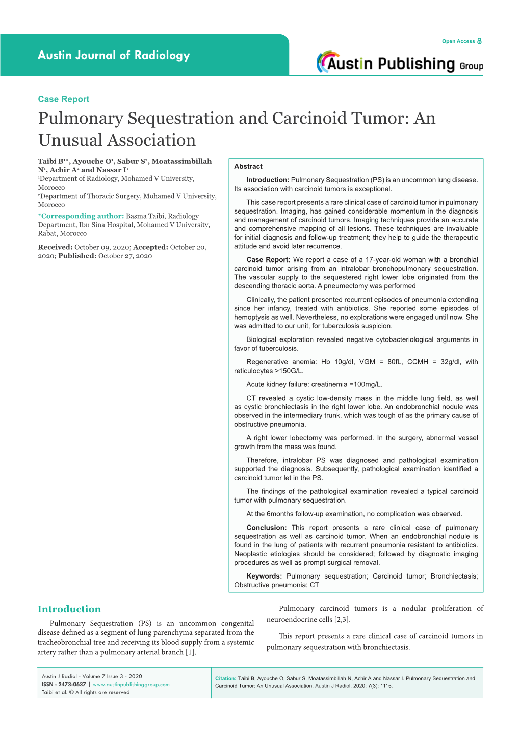 Pulmonary Sequestration and Carcinoid Tumor: an Unusual Association