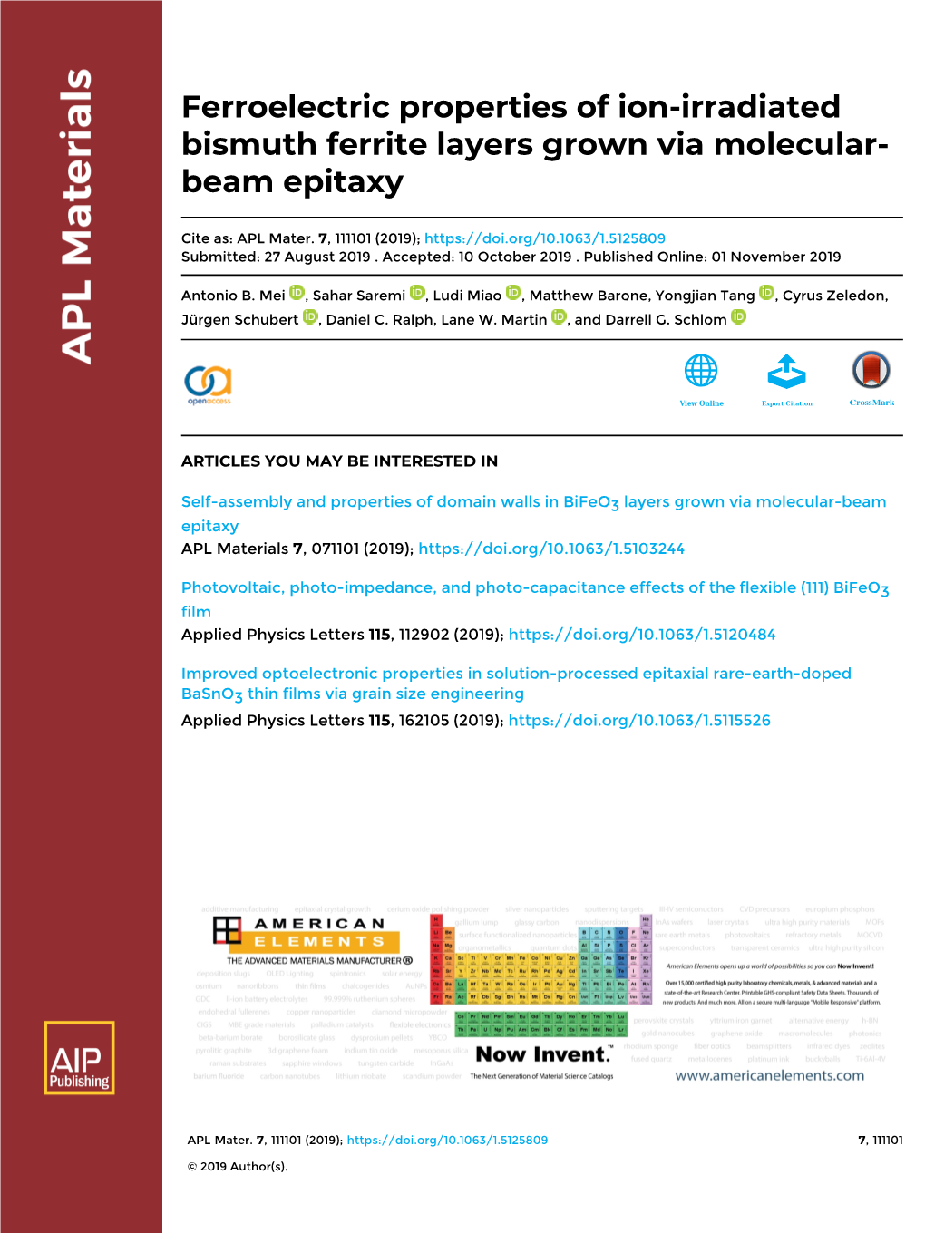 Ferroelectric Properties of Ion-Irradiated Bismuth Ferrite Layers Grown Via Molecular- Beam Epitaxy