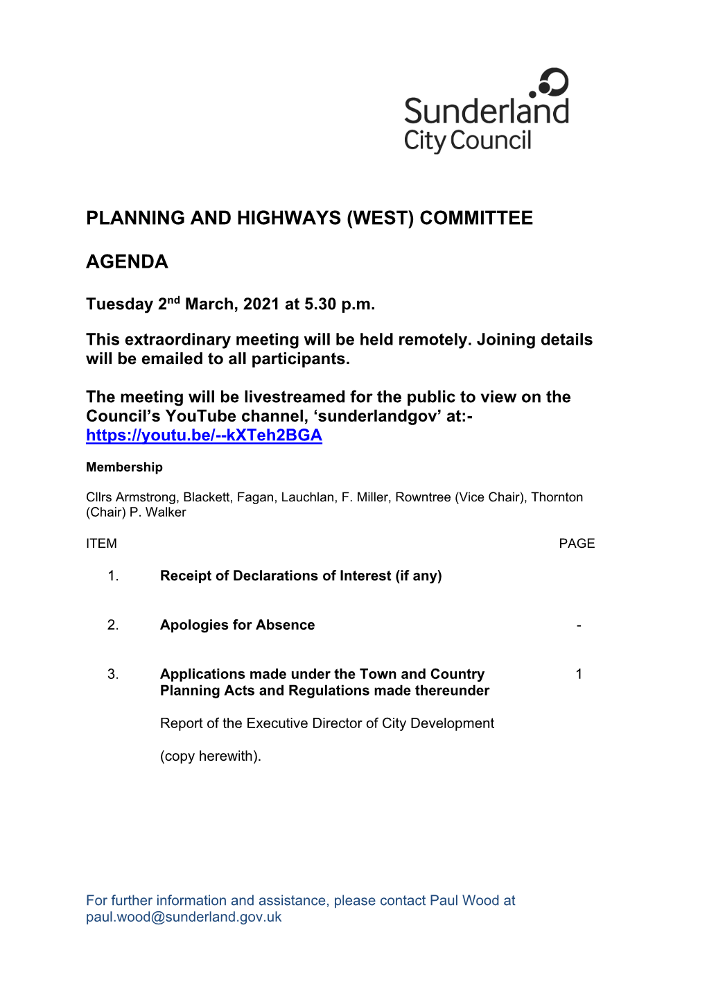 Planning and Highways (West) Committee